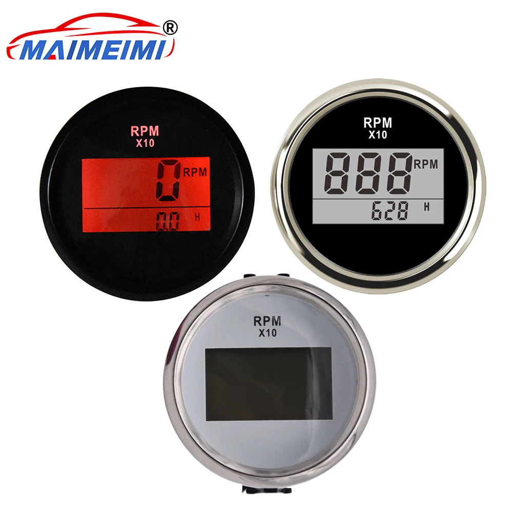

New Marine 52mm Digital Tachometer Car Truck Boat Tacho Gauge Red Backlight with Hourmeter Waterproof 0-999RPM