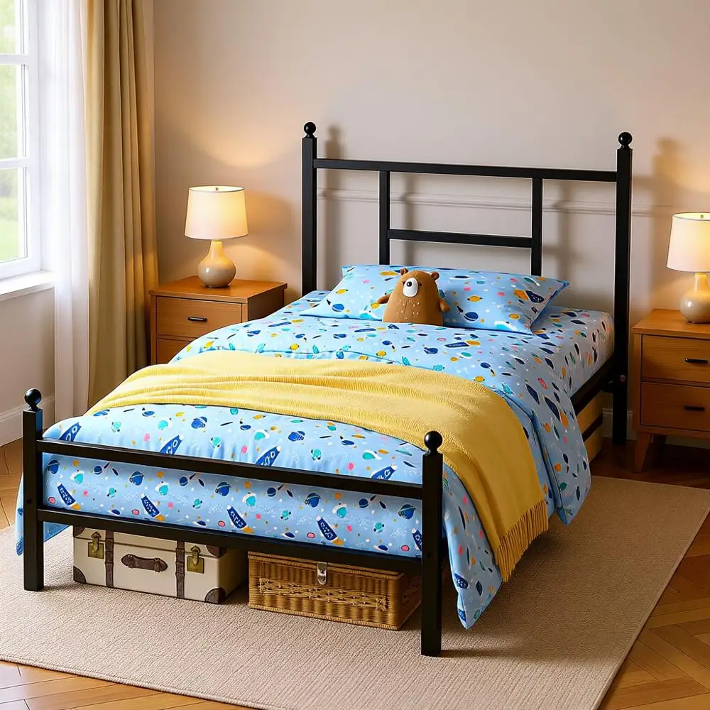 

Двуспальная кровать с зарядной станцией, металлическая кровать с портом и розеткой, черная