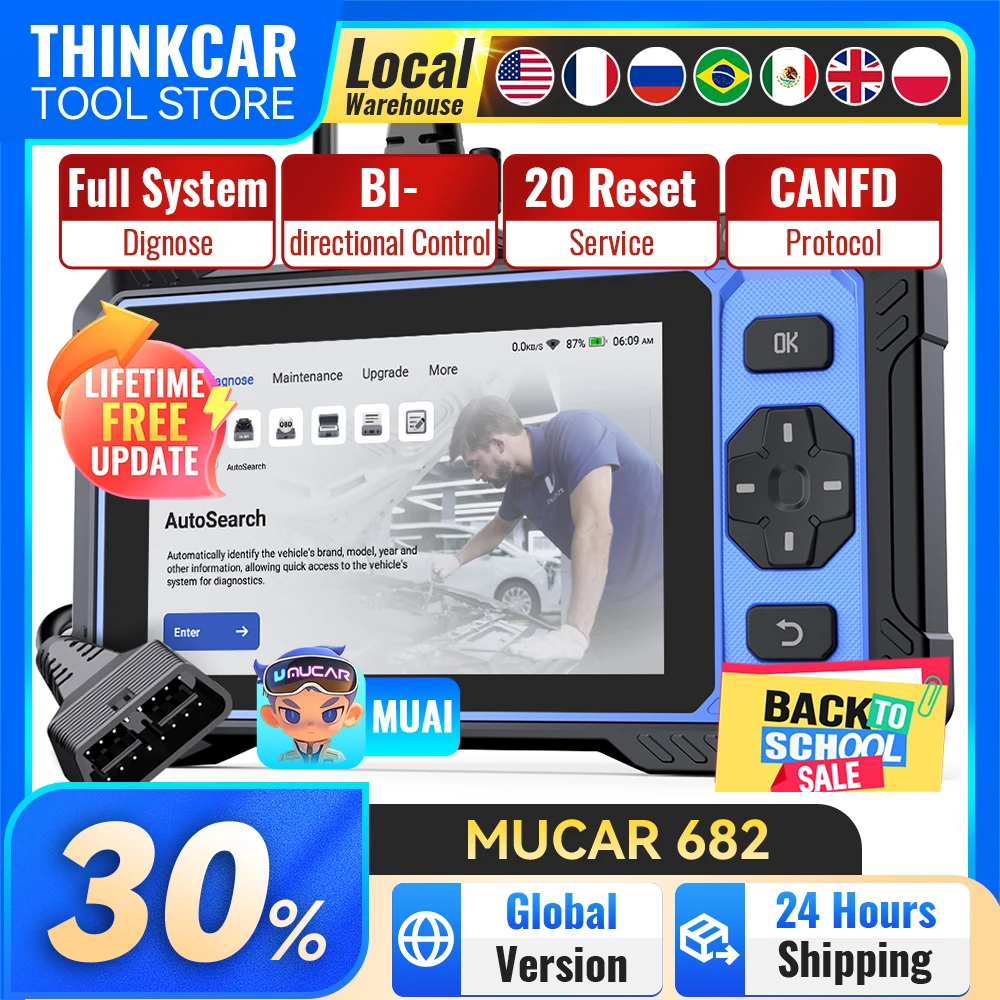 MUCAR 682 AI Diagnostic Tools  Full System OBD2 Scanner 20 Reset Lifetime Free Update BI-Directional Control MUCAR  Scan Tools