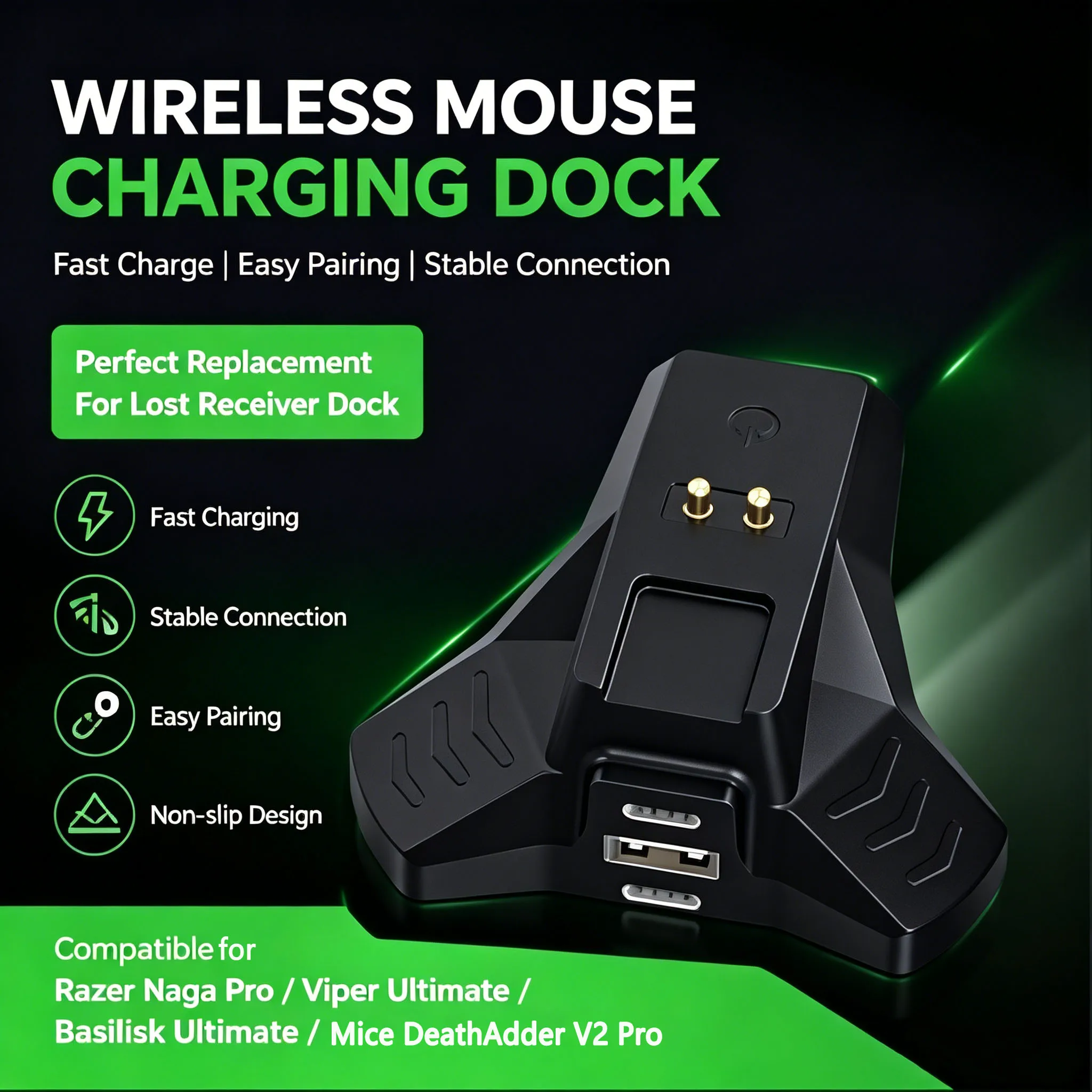 Base de carga compatible con ratones inalámbricos Razer Naga Pro/Viper Ultimate/Basilisk Ultimate/DaithAdder V2 Pro