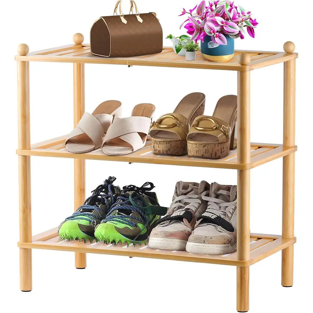 

3-Tier Shoe Rack,Shoes Organizer,or ront Door Entrance, ree Standing Shel Entryway and Closet Hallway, Small Space Stackable Bam