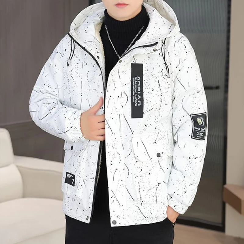 

​ 2025 модная мужская парка, теплая стеганая куртка с капюшоном, зимняя верхняя одежда больших размеров для мужчин ​
