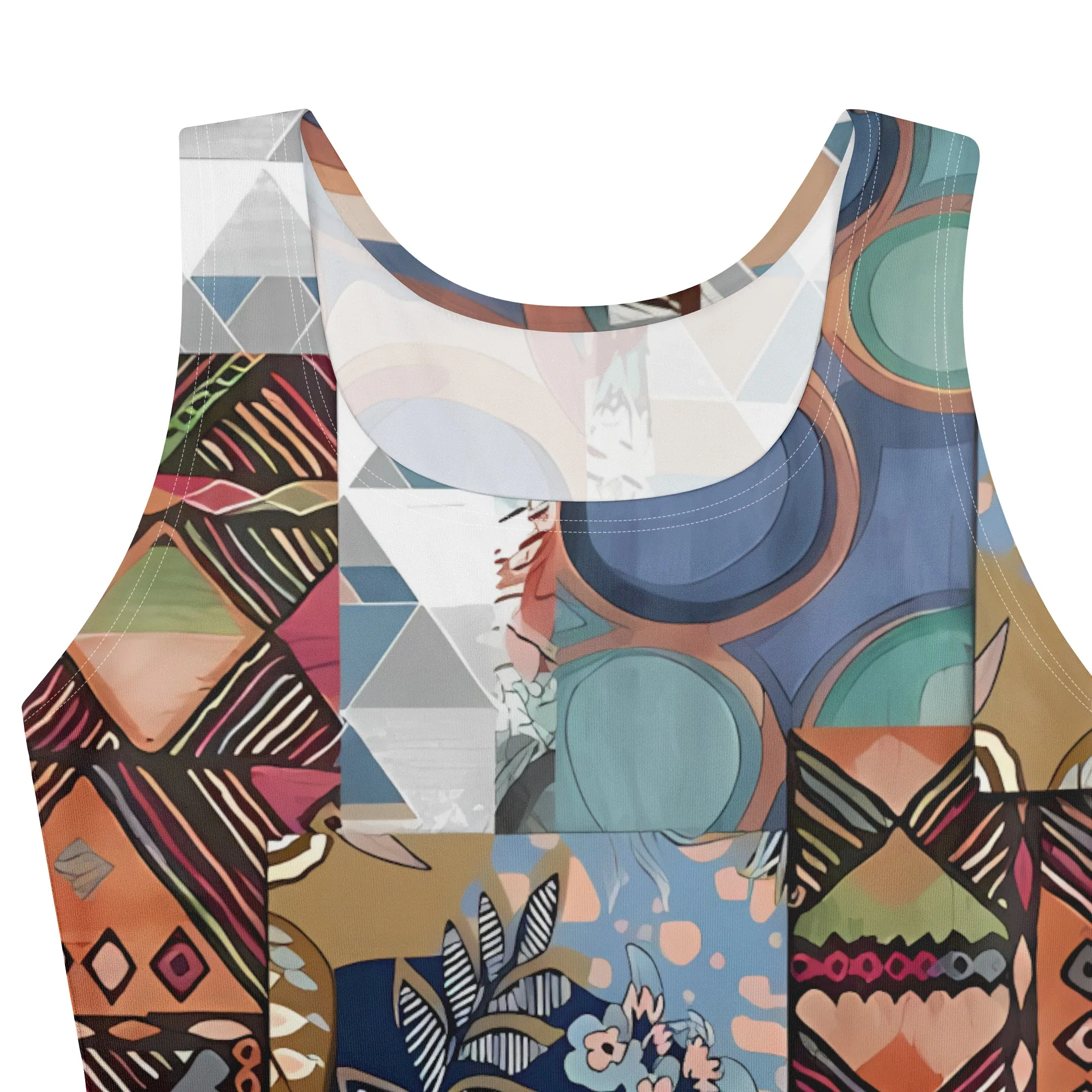 Patchwork Print Bodycon Midi Dress Sleeveless Slim Fit Boho Summer Dress