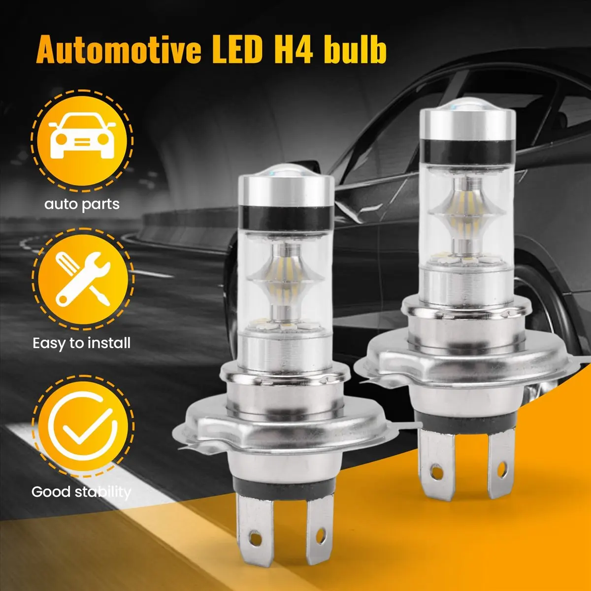 2Pcs Led H4 Hb2 9003 Bulb 100W 20Led Car Fog Light 6000K White Main in Car Light