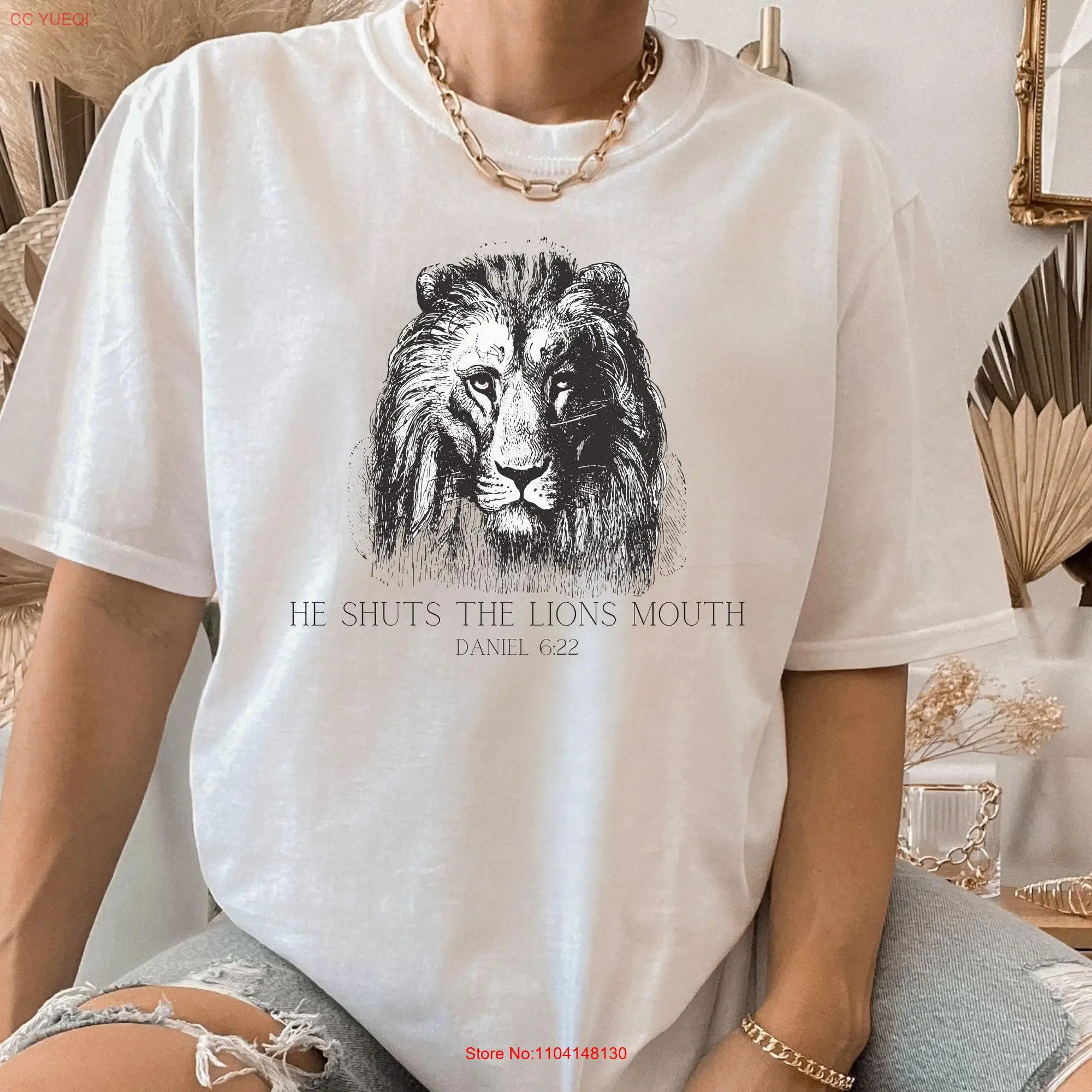 He Shuts the Lions Mouth Bible Verse T Shirt Christian Religious Apparel Women Daniel and lion long or short sleeves