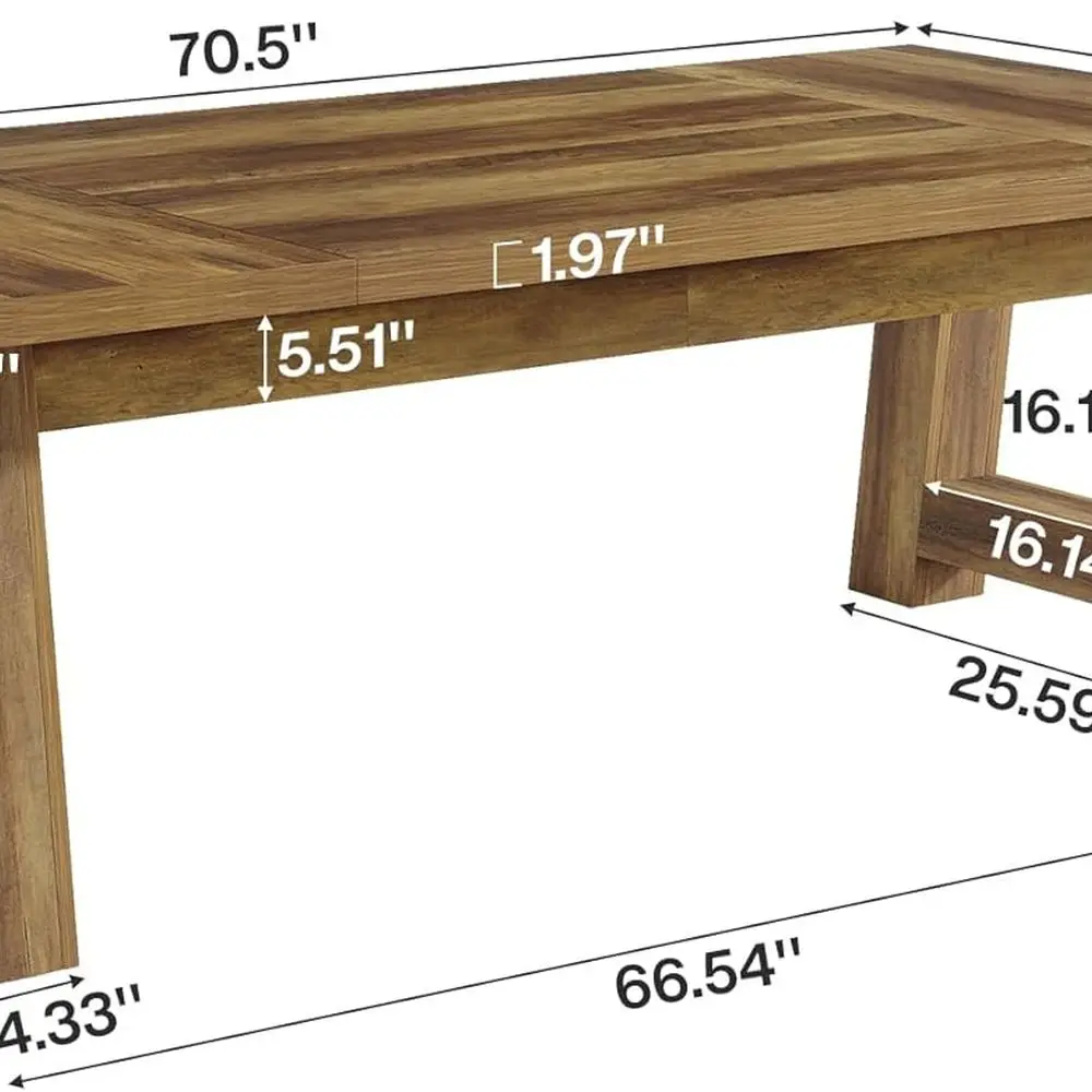 Mesa de jantar elegante de madeira maciça 70,5, marrom, assentos 6-8 para casa e sala de jantar