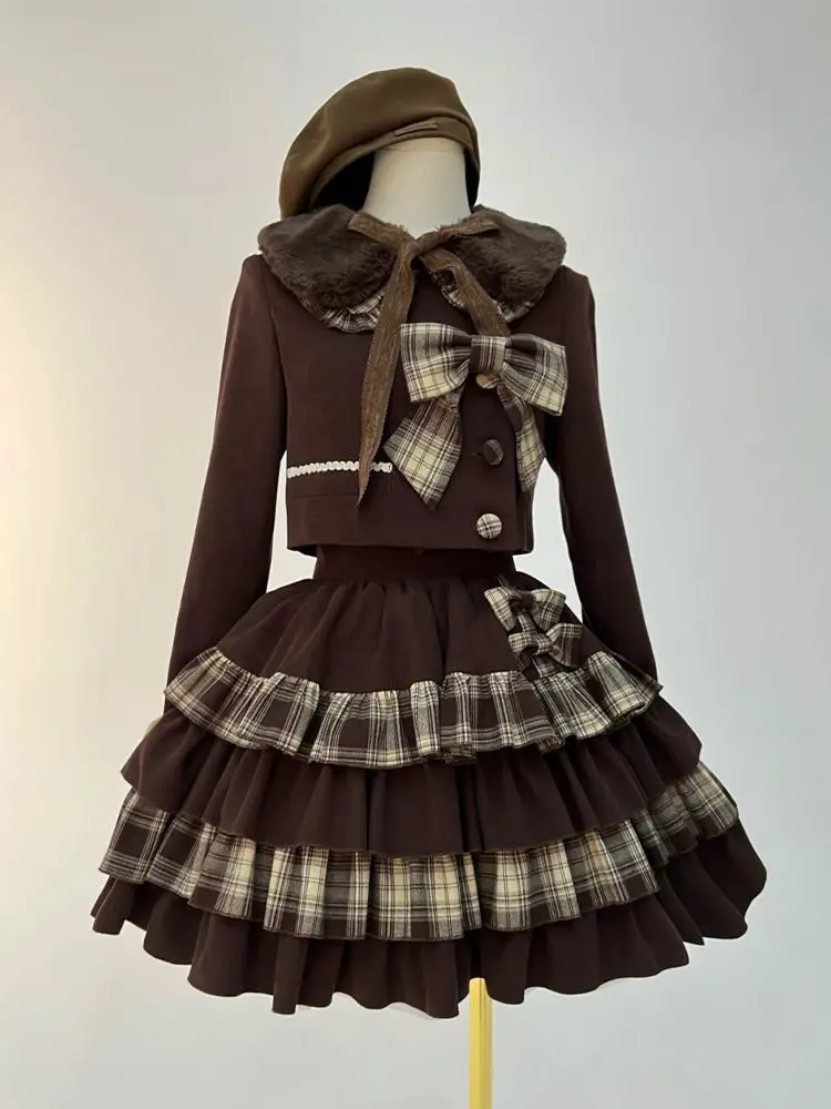 

2026 American Vintage Suits Short Sleeve 2 Piece Set Women Retro Black Y2k Crop Top Coats + High Waist Plaid Mini Skirt Kawaii