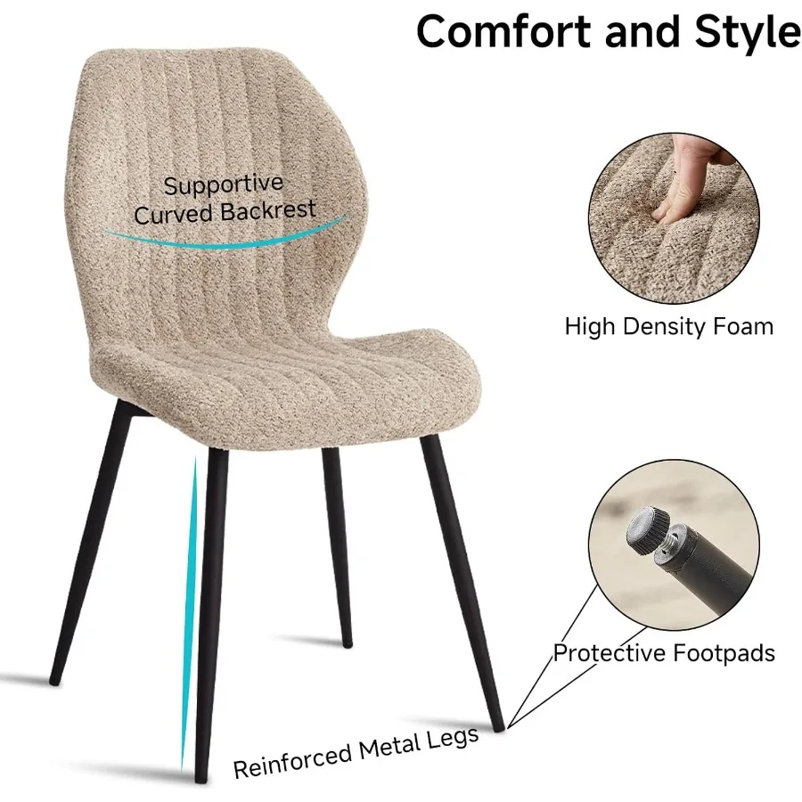 مجموعة كراسي تناول الطعام من Boucle مكونة من 4 كراسي مطبخ منجدة حديثة وبسيطة مع ظهر محيطي وأرجل معدنية باللون البني #6