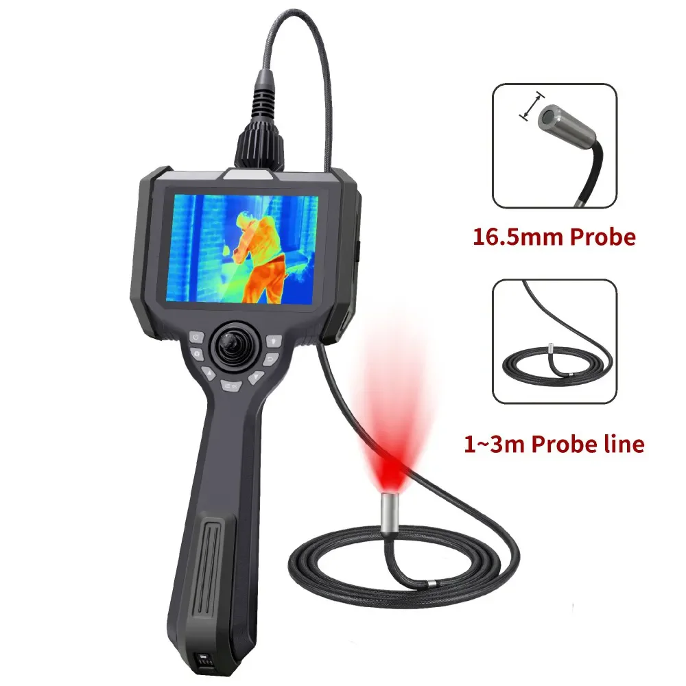 IP67 Waterproof Flexible Long Tube Borescope Thermal Endoscope Mini Infrared Camera Wide-Angle CMOS Probe H.265 Indoor Recording