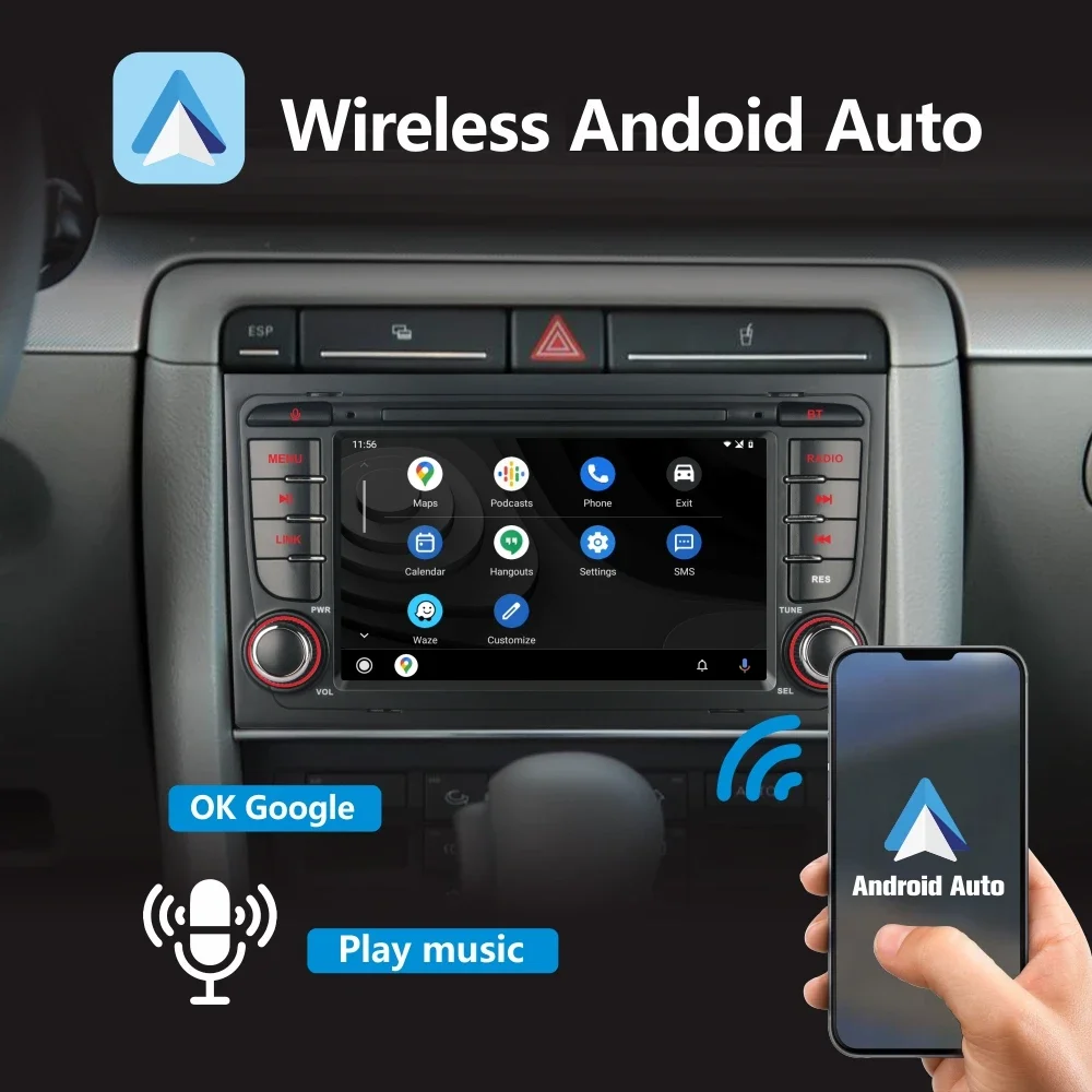 Autoradio con Wireless Carplay Android Auto per Audi A4 S4 RS4 2002-2008 con 7 "IPS Touch Screen DAB + AHD telecamera per retrovisione