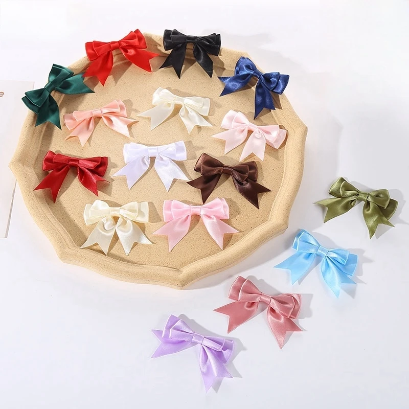 10 Stück/Set Satinband-Schleife Bunte Polyester-Doppelschicht-Schleife für DIY-Nähprojekte, Hochzeitsdekoration, Haarnadeln, Kleidungszubehör – Detail 2