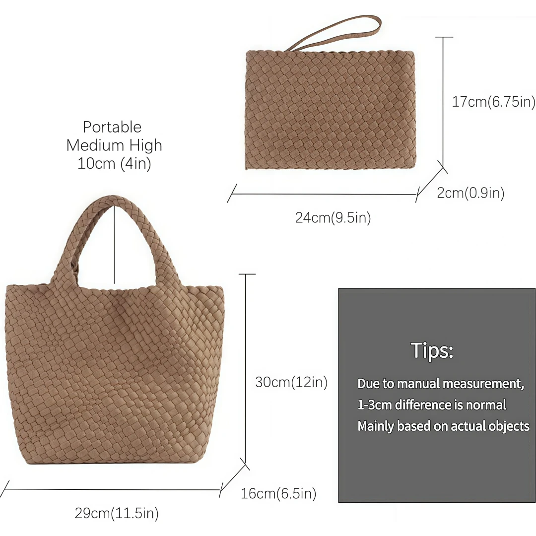 Woven Tote Bag + Purse Women Neoprene Tote Handbag Fashion Large Shoulder Top-Handle Travel Bag Underarm Shopper Bag for Women