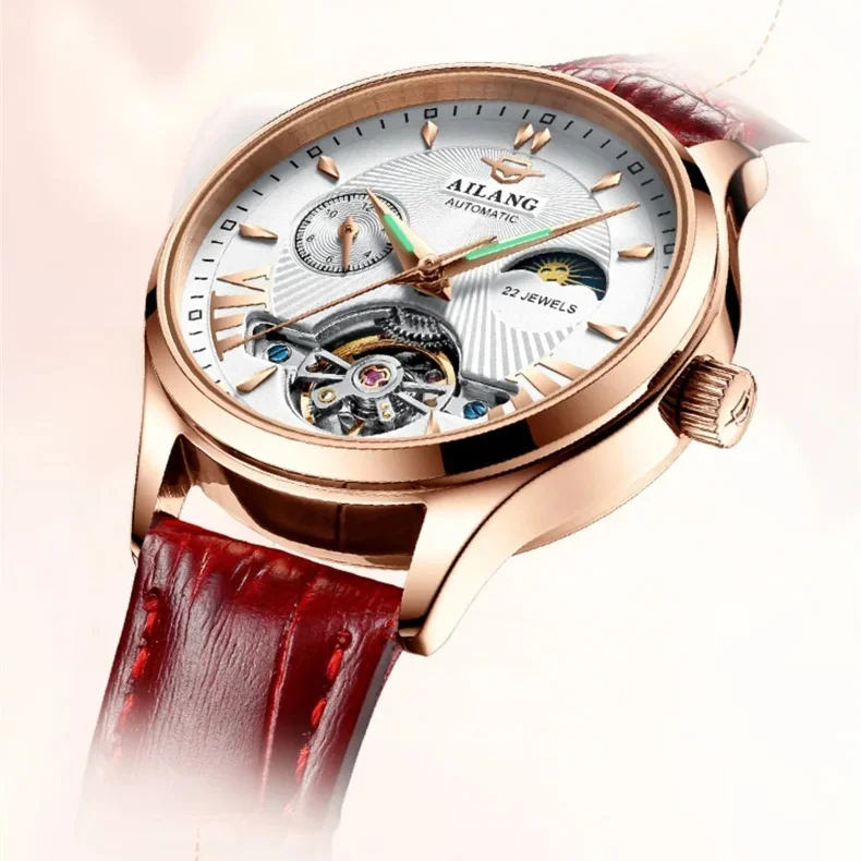 AILANG Brand Automatic Mechanical Women's Watch Luxury Waterproof Ladies Skeleton Tourbillon Wristwatches Relogio Feminino