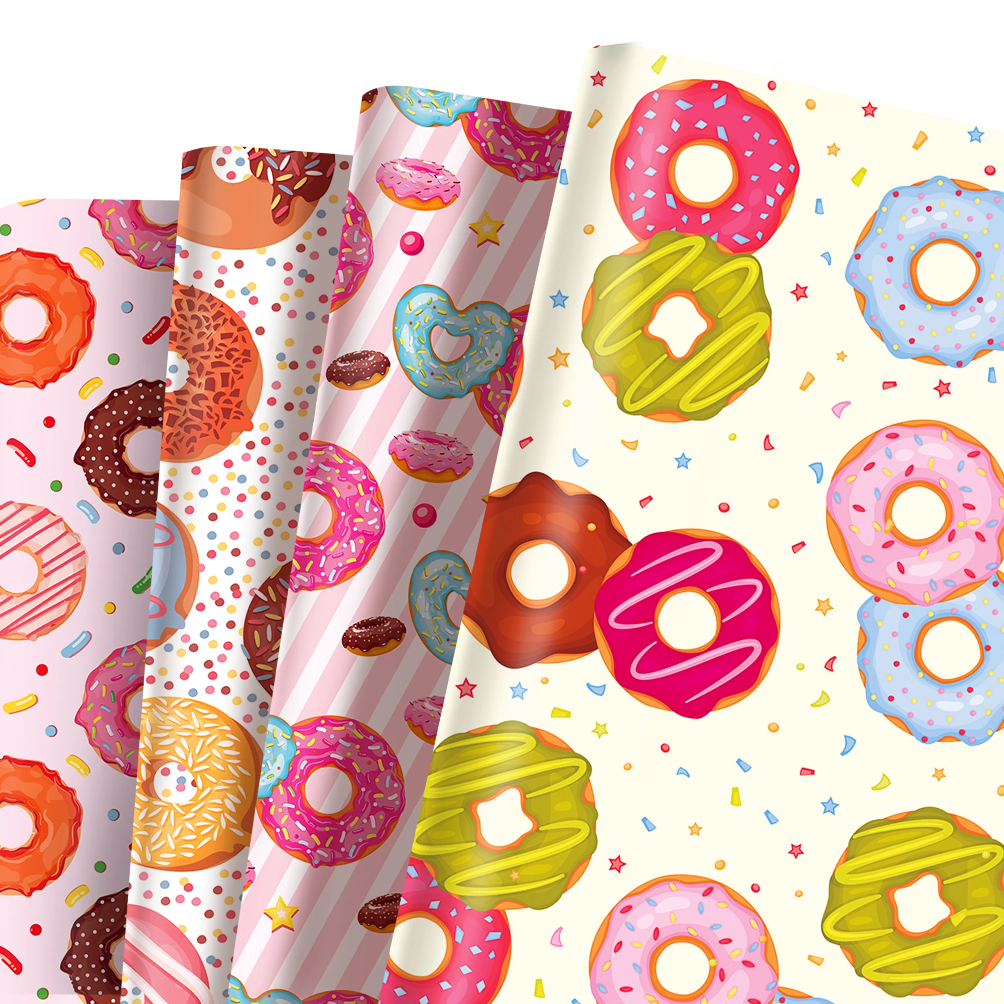 12pcs Sweet Cartoon Donuts Theme Wrapping Material Paper Birthday Baby Shower Party Gifts Decorative Packing Craft Papers