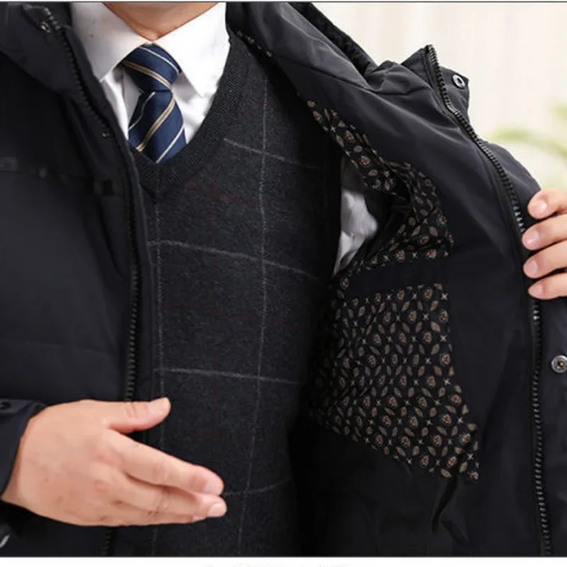 Chaqueta con capucha de plumón de pato blanco para hombres de mediana edad, sección larga engrosada, ropa de papá de gran tamaño, abrigo de invierno para padre, nuevo