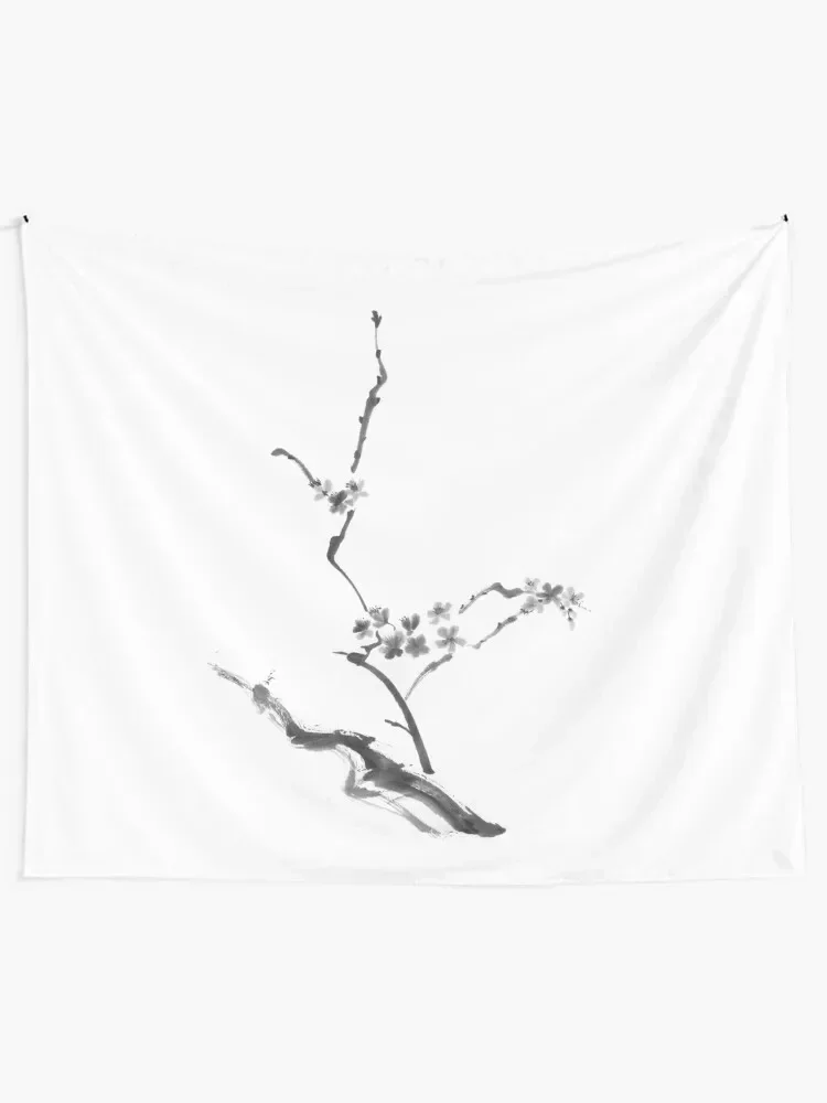 Sakura blossom artistic Japanese Zen Sumi-e painting on white rice paper art print Tapestry Home Decoration Accessories Tapestry