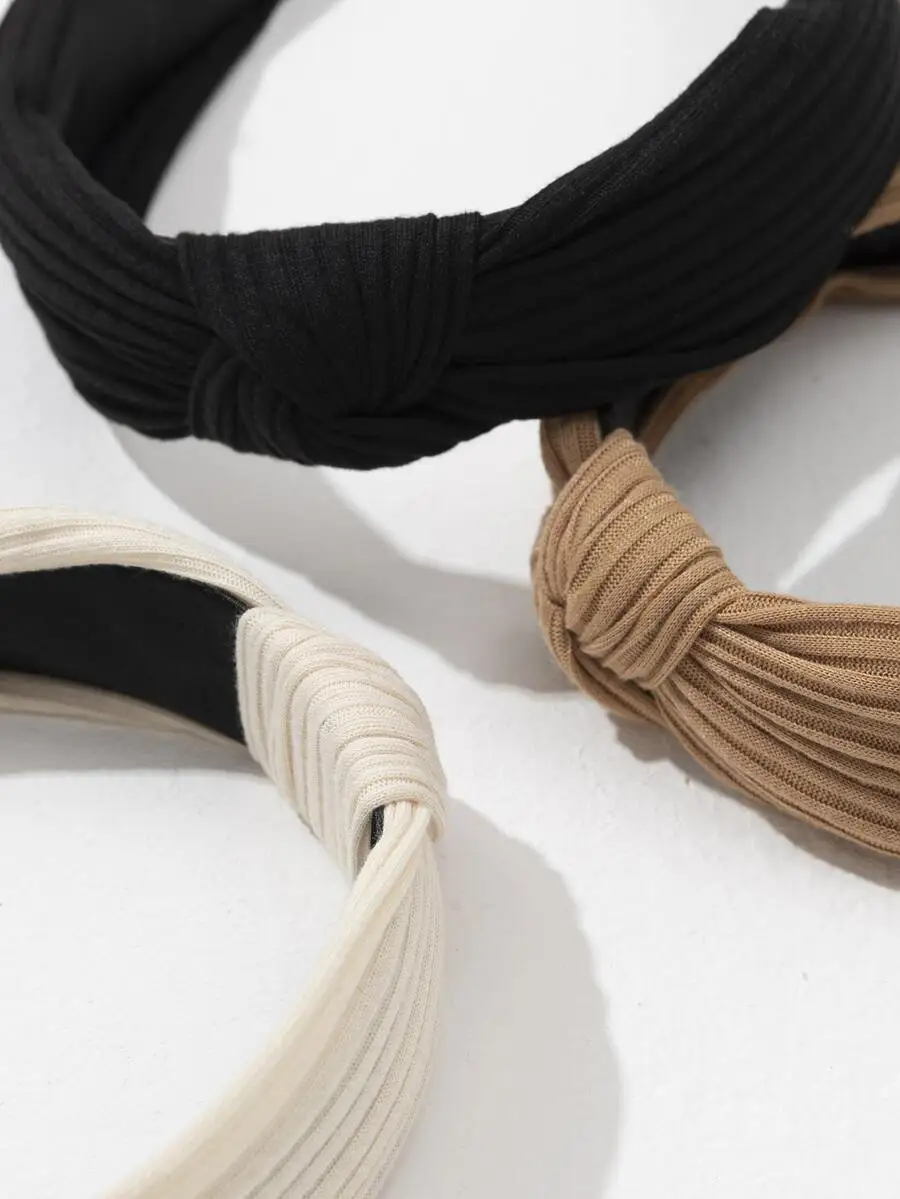 

3pcs Women Solid Knot Casual Headbands For Daily Wear Hair Accessories