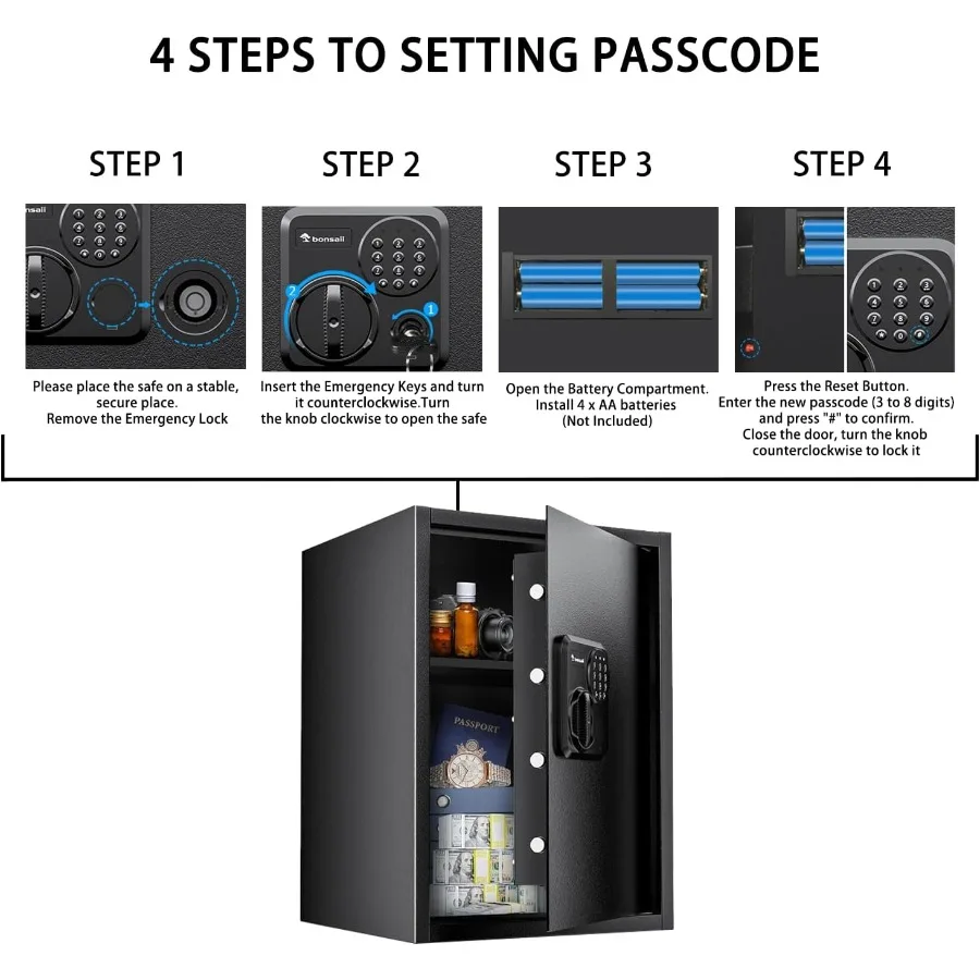 1.8 Cubic Feet Home Safe Box with Electronic Keypad and Fireproof Bag Included Large Capacity Storage for Documents Cash and Je