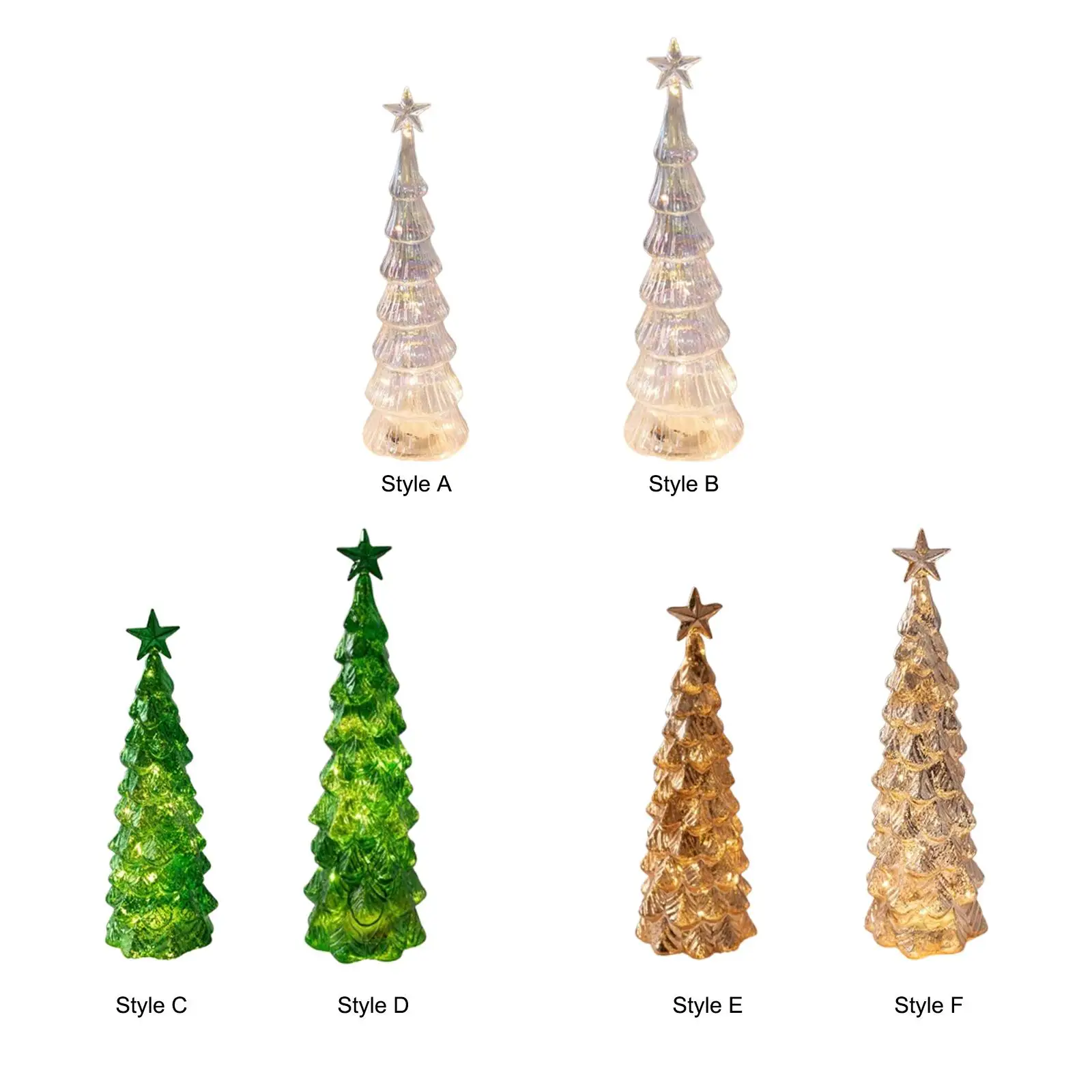 Tabletop Christmas Tree Lighted Glass Figurine for Home Office Party Decor Festive Centerpiece Xmas Art Craft