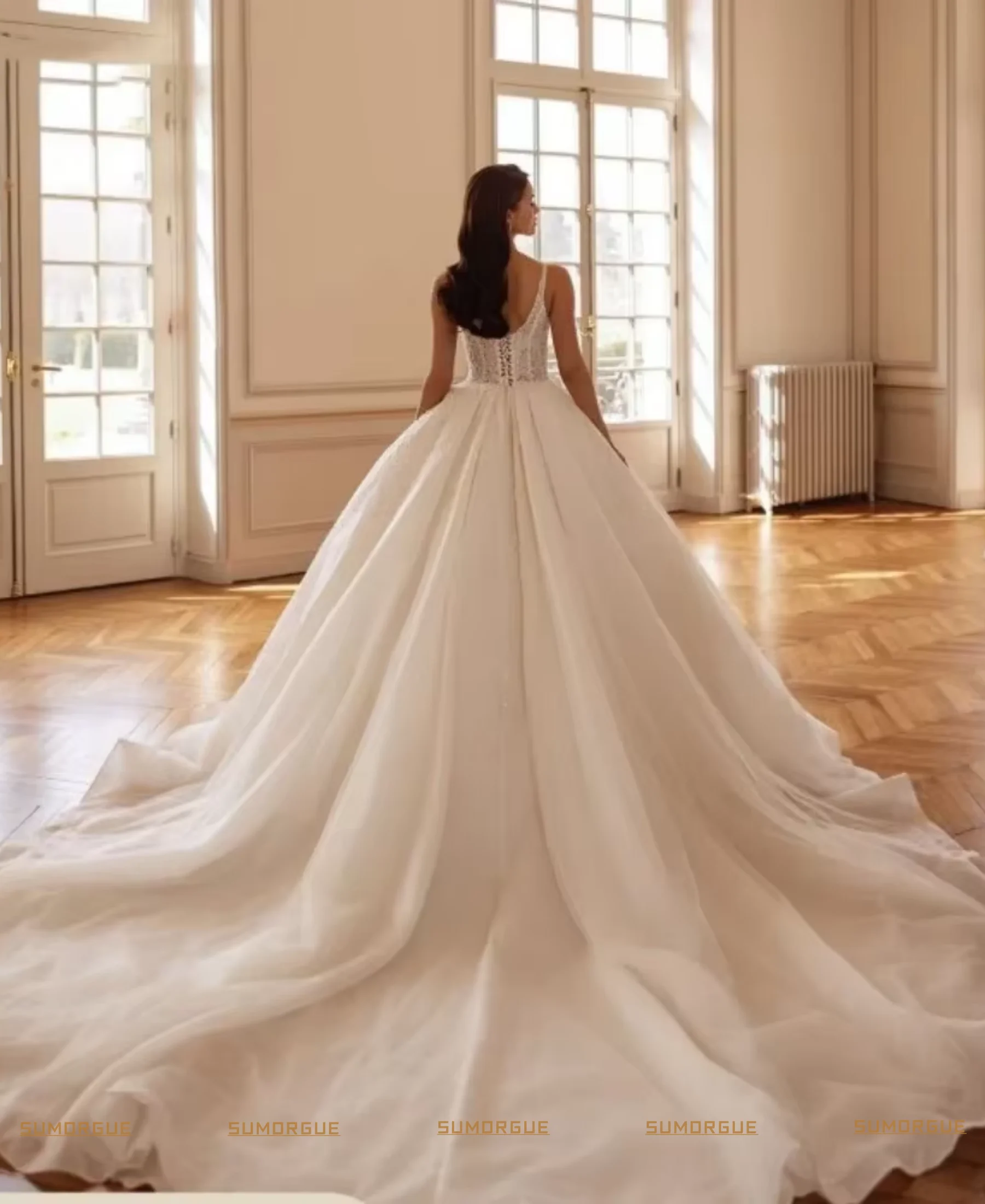 Sparkly Gorgeous Princess A Line WeddingDress Lace Applique Beaded Pearls Bride Bridal Gown high-end Customized Vestido de novia