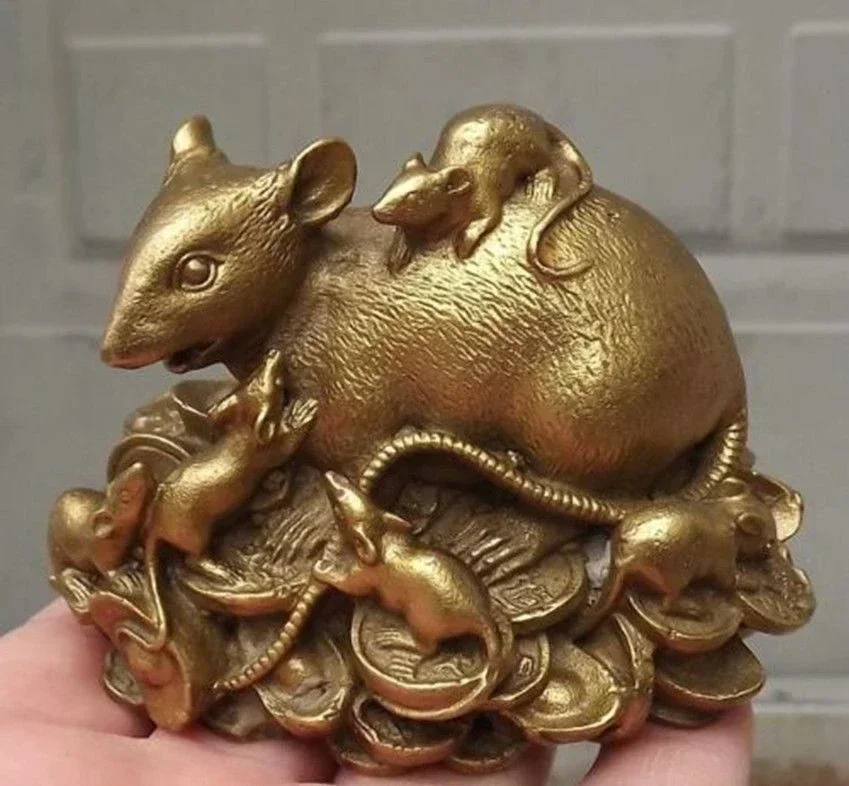 

Китайская медная латунная статуя, фигурка крыса, фэншуй, мышь, статуя-украшение дома, металлическое ремесло