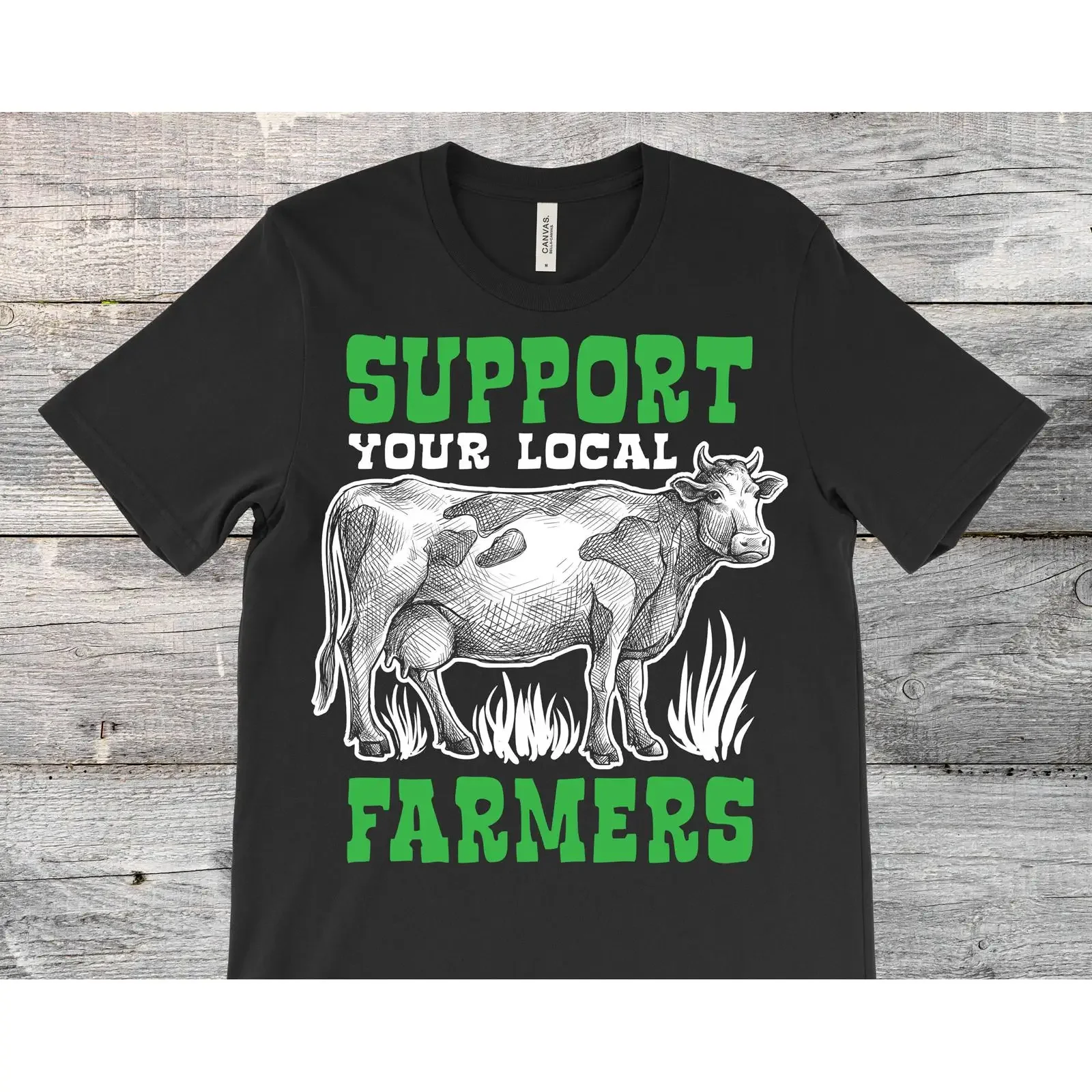 Support Your Local Farmers Cow T Shirt Funny Farming Farm Life Cows Cattle Rancher Agricultural vintage Washed Slightly Unisex