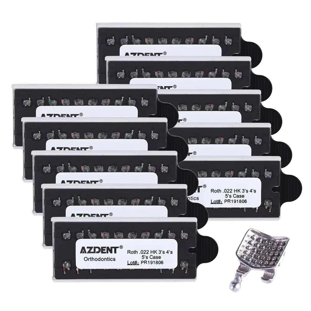 AZDENT 10 Packs Dental Bracket Orthodontic Braces Metal Mini Roth/MBT 022/018 Hooks 345 MIM Monoblock Dental Materials