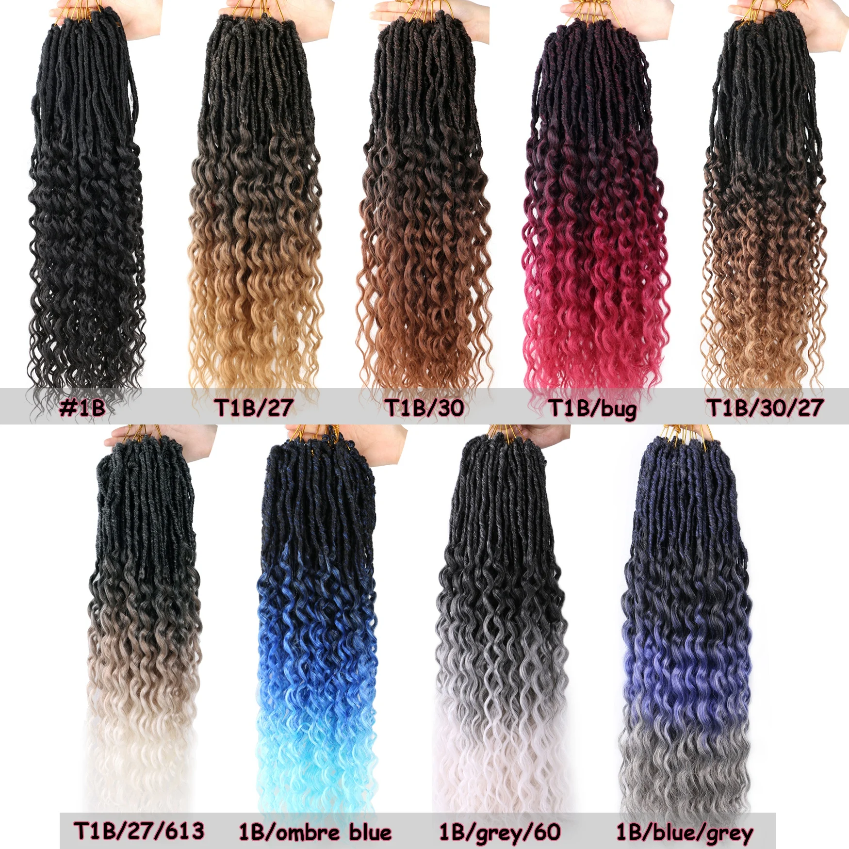 Deusa Locs encaracolados com termina encaracolado, sintético Faux Locs, cabelo macio, profundo ondulado, novo