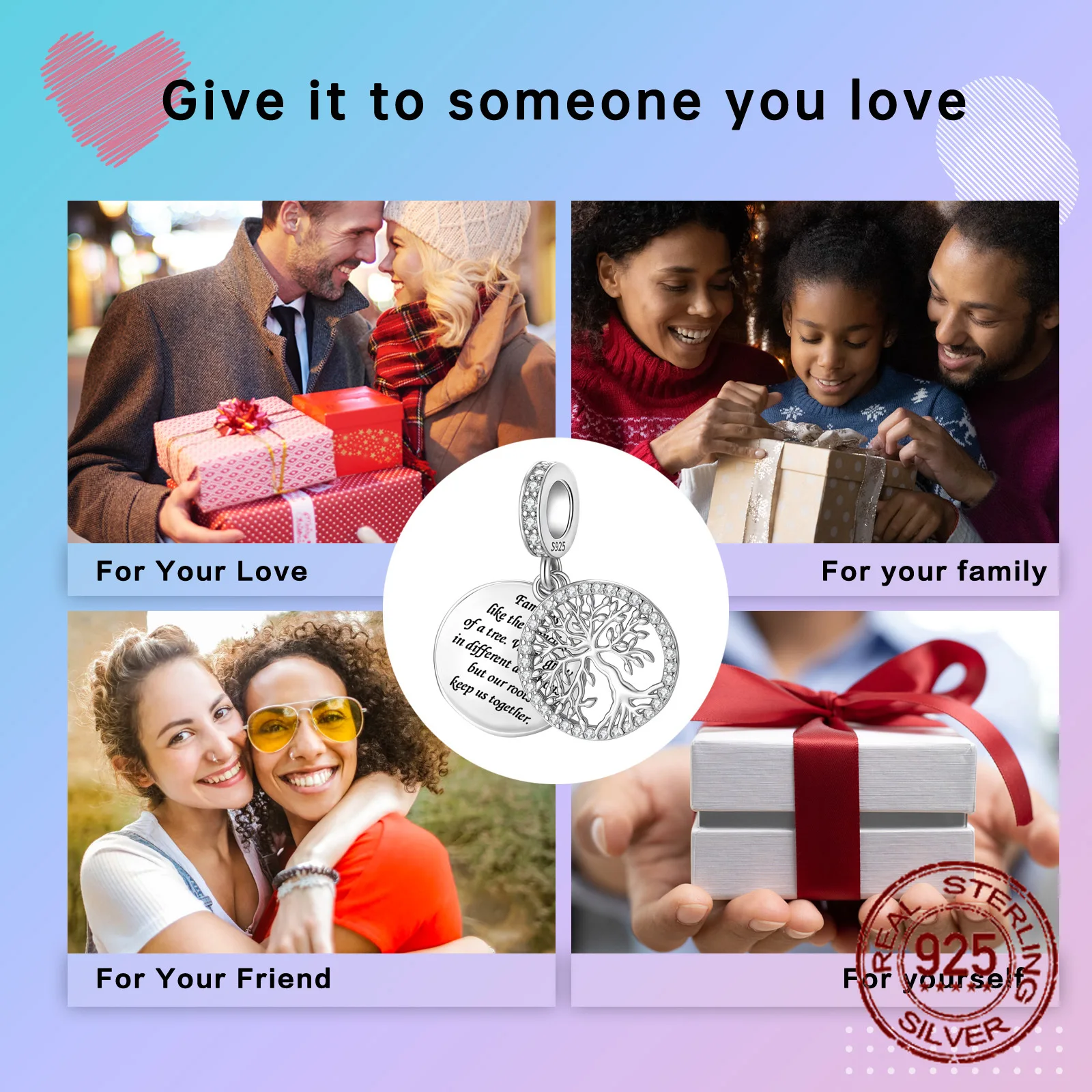 925 스털링 실버 솔리드 컬러 라운드 생명의 나무 매력 비즈 맞는 원래 팔찌 DIY 쥬얼리 펜던트 여성을위한 매달려 선물