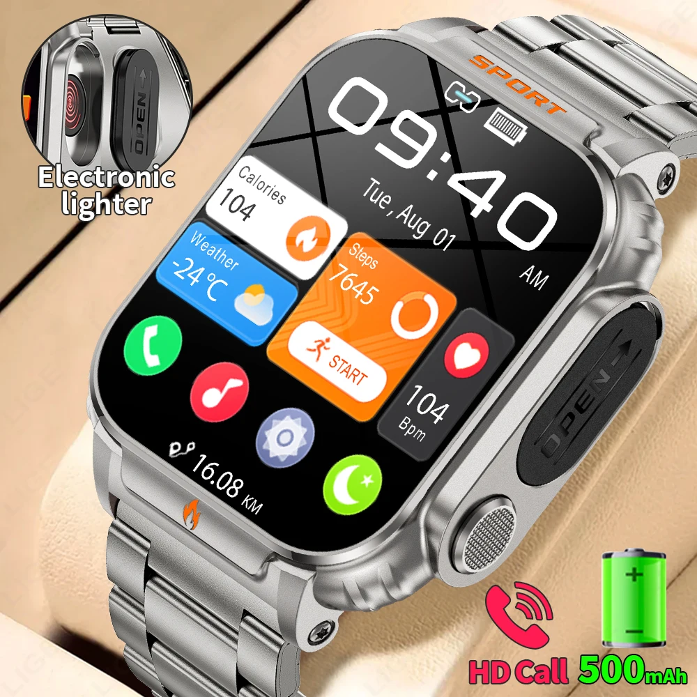 

Смарт-часы LIGE Lighter 2 в 1, зажигалка, 500 мАч, большая батарея, спортивные часы на открытом воздухе, пульсометр, Bluetooth-вызов, умные часы