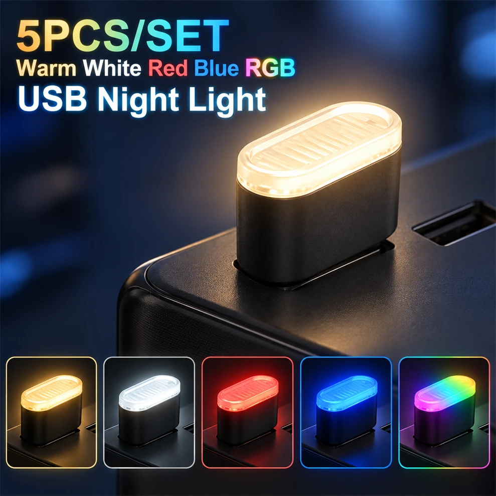 Mini 5pcs/Set DC5V USB LED Night Light Notebook Auto Interior Atmosphere Decorative Lamp Modeling Ambient Light Multi Colour