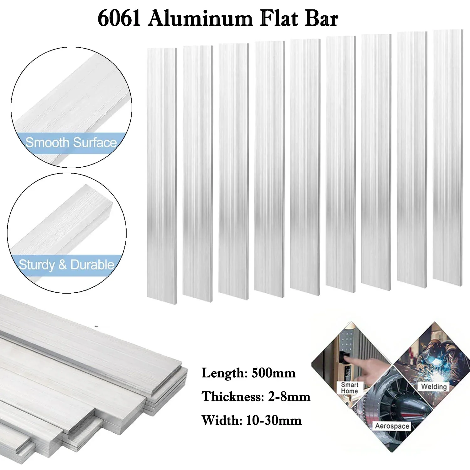 1-5Pcs 6061 Aluminum Flat Bar 500mm, Solids Mill Stock Rectangle Bar for CNC Machining, Metalworking, Industrial & DIY Use