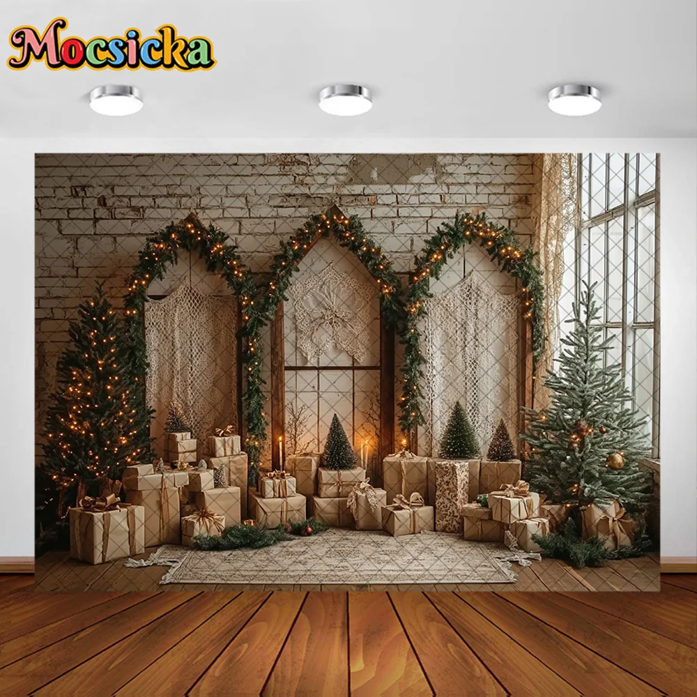 Mocsicka التصوير خلفية شجرة عيد الميلاد نافذة غرفة الديكور الأسرة عيد الميلاد عطلة صورة الخلفيات للصور