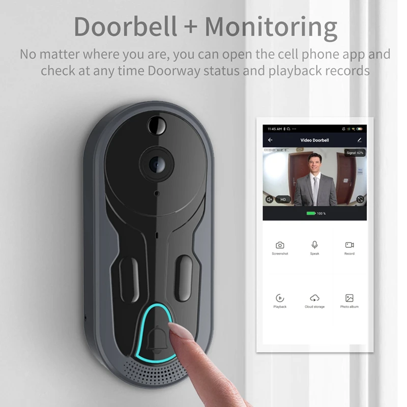 AB09-Smart Wifi Videocitofono Citofono vocale wireless Monitor 1080P HD Visione notturna Telecamera per campanello intelligente