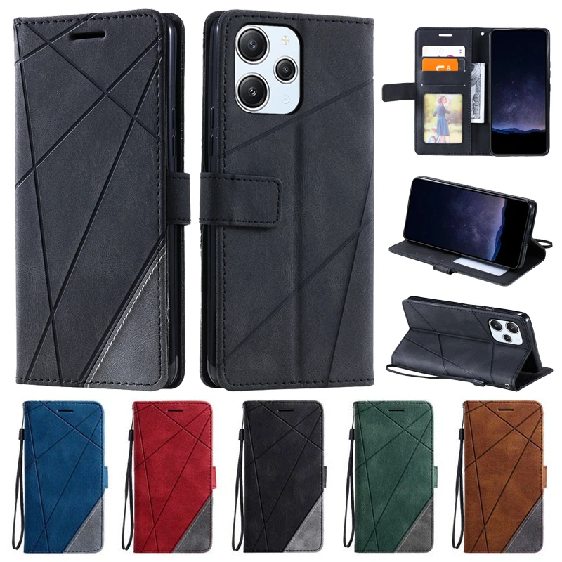 Redmi 12 Case on For Coque Xiaomi Redmi 12 Cover Luxury Flip Wallet Leather Case for Fundas Xiomi Xiaomi Redmi12 5G Phone Cases