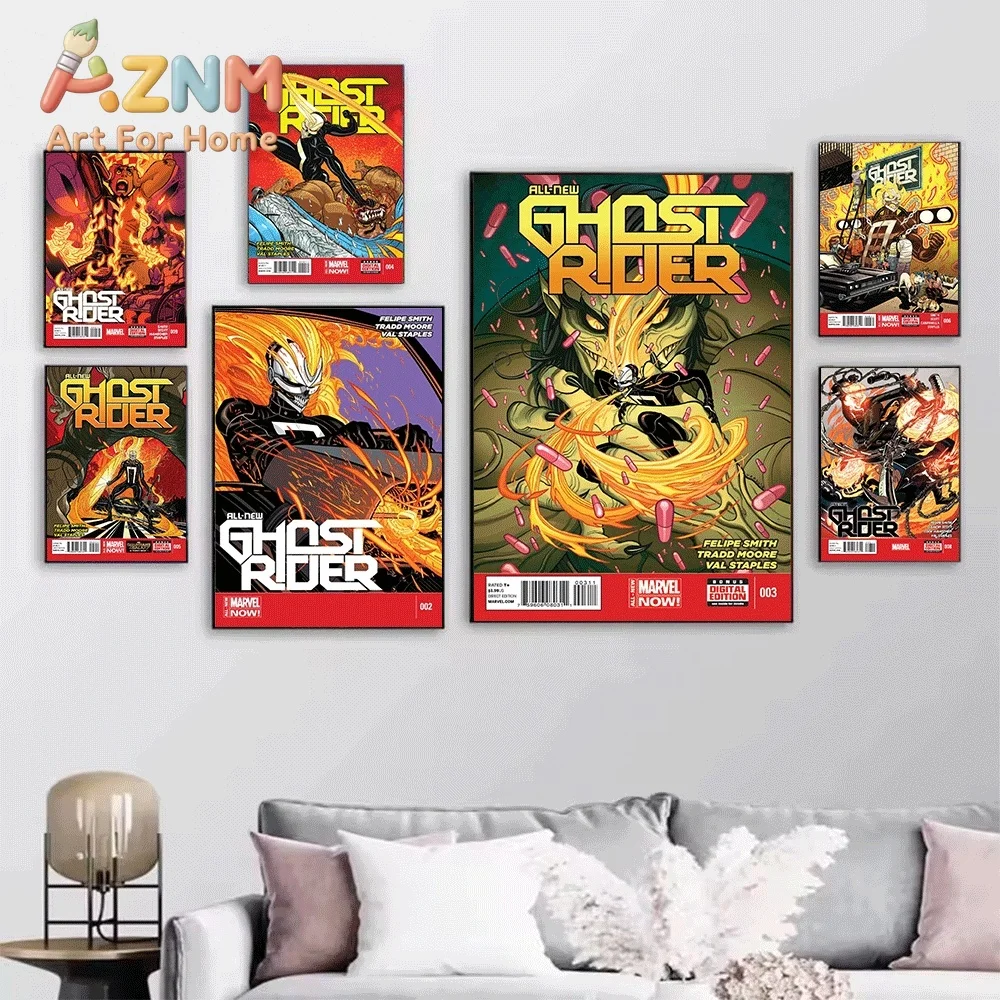 AZNM All-New Ghost Rider Engines of Vengeance Comic Collage Canvas Wall Art Unframed Print, Superhero Poster for Bedroom Livin