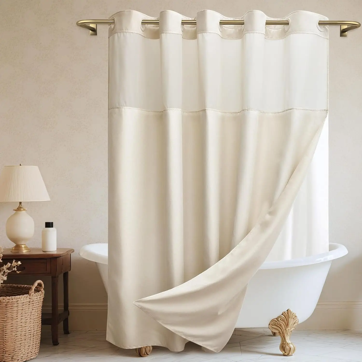 

Linen-Look Polyester Shower Curtain with Snap-in Liner, Waterproof & Washable, 71Wx74H