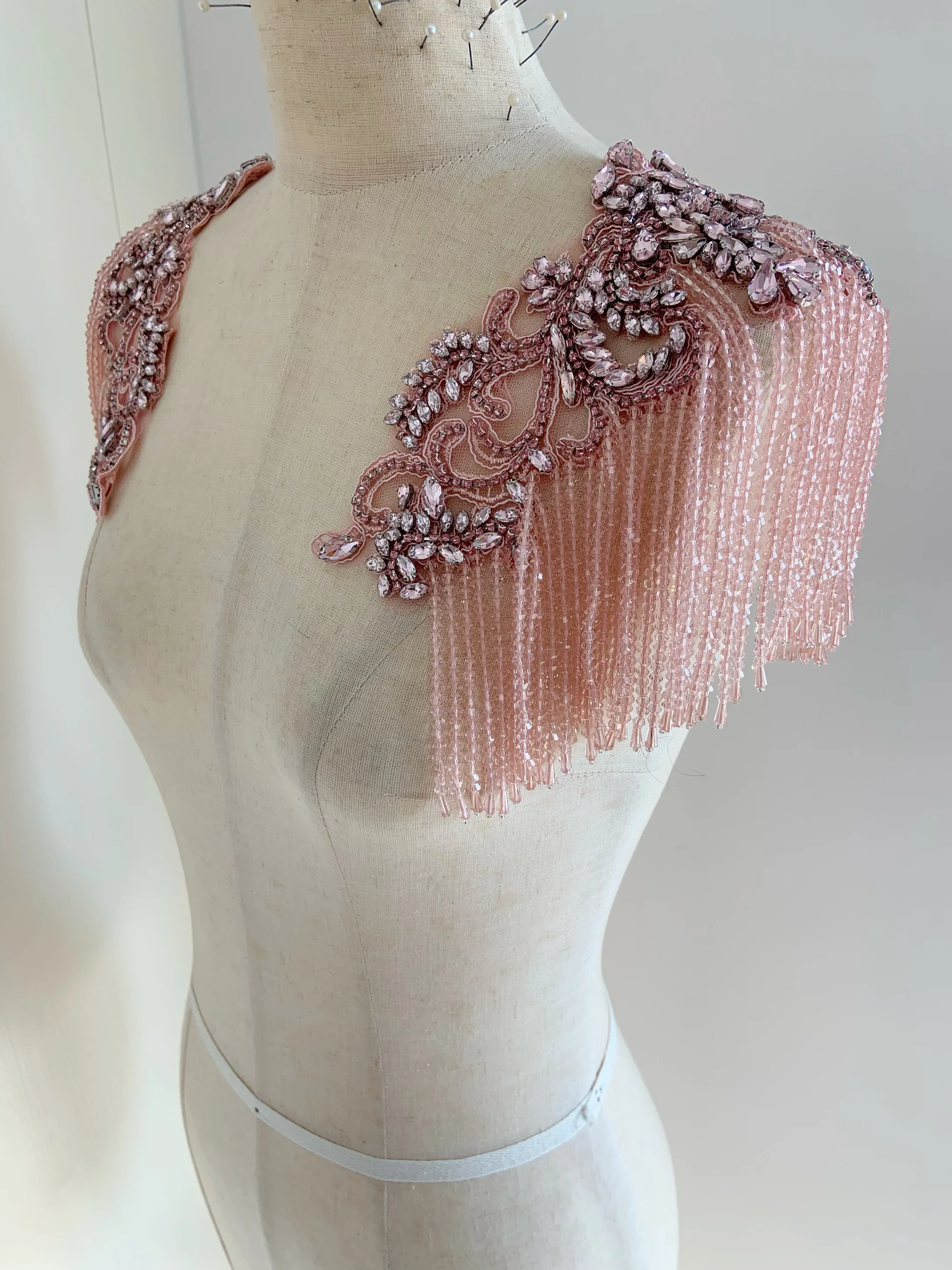 

Pink Beaded Tassel Shoulder Applique Handmade Bridal Shoulder Piece Beaded Shoulder Cape Bridal Tassel Shoulder Jewelry
