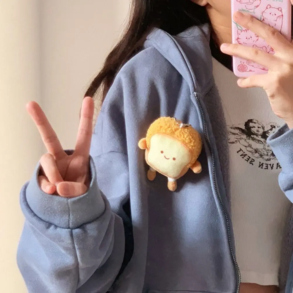 Creative Unique Badge Stuffed Dual-use Expression Toast Bread Pendant Key Charms Brooch  Key Chain