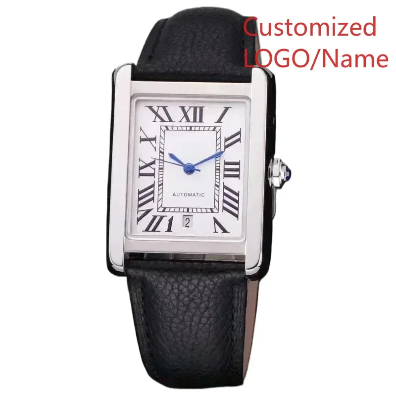 ساعة يد رياضية للرجال ميكانيكية أوتوماتيكية 904L من الفولاذ المقاوم للصدأ ساعات خلفية من الجلد الأسود 31*41 مللي متر مخصصة