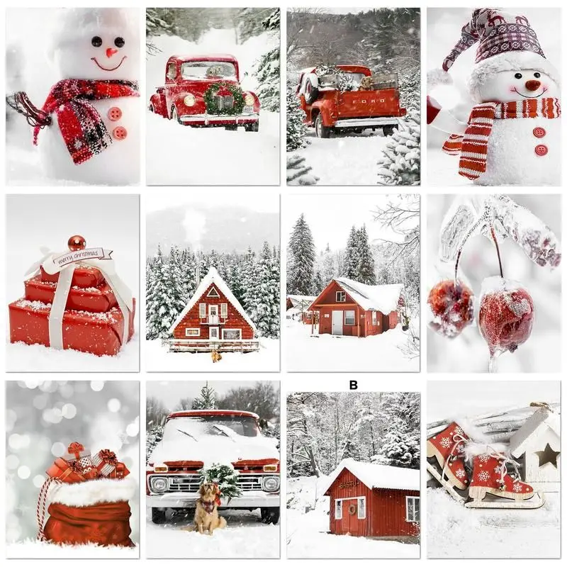 

GATYZTORY 40X50cm Painting By Numbers Red House Handicrafts For Adults Winter Landscape On Canvas Gift Artwork Pictures Paint