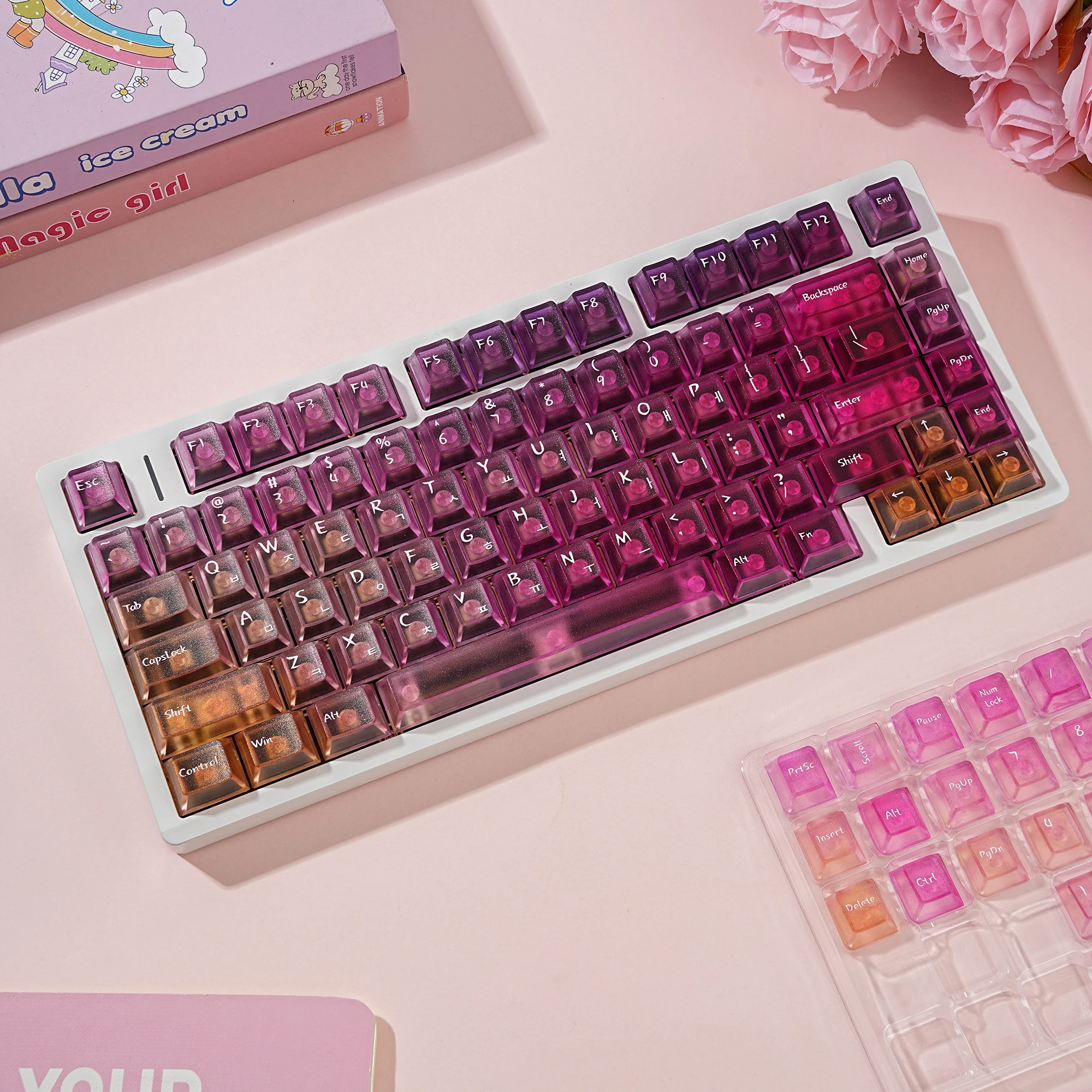 Korean Keycaps Fog Kermeates Color gradient PC Cherry Profile UV Printing For Korean mechanical keyboard MX Switch