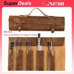 XITUO New Kitchen Knife Storage Bag Portable Genuine Leather Case 3.5