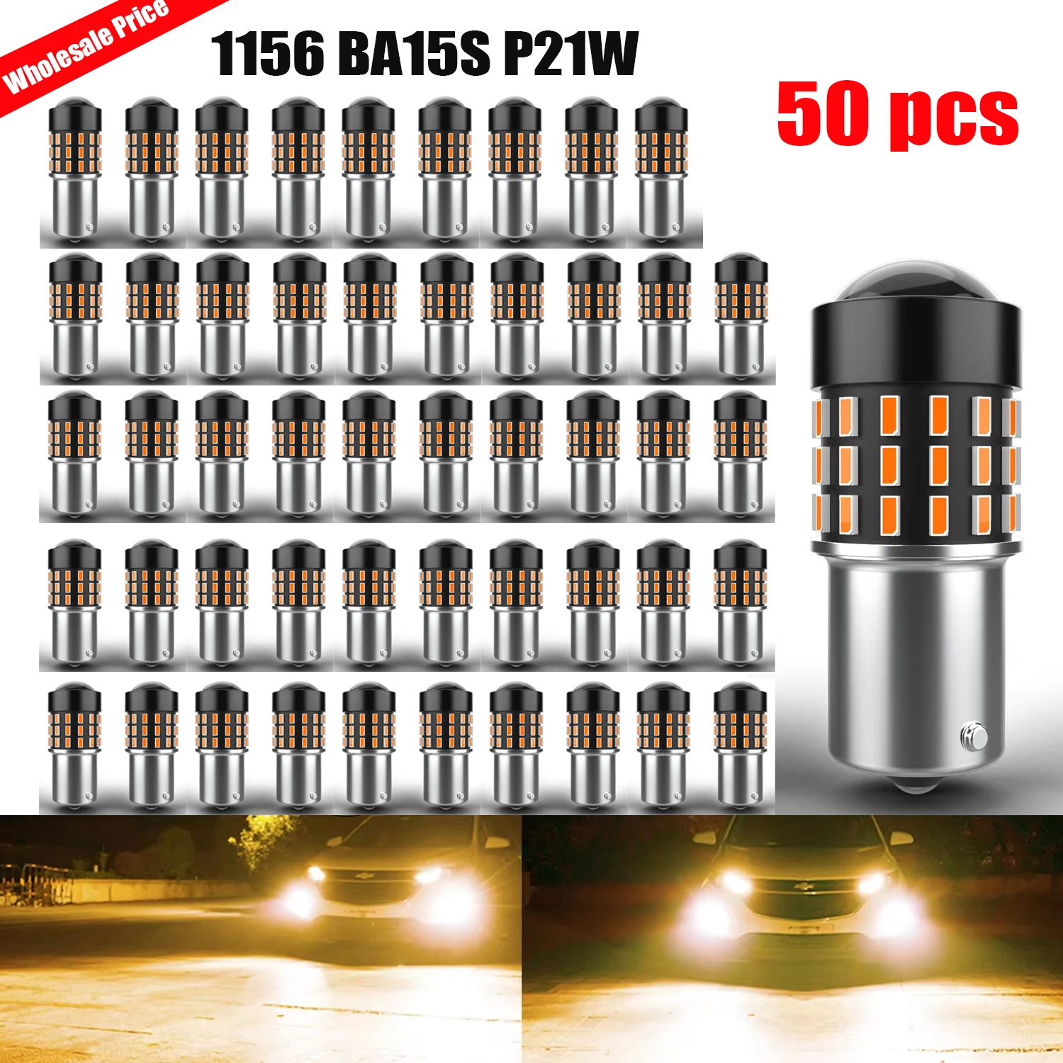 50x 1156 BA15S P21W LED Turn Signal Bulb Canbus 1200Lm Plug and Play For Mini Cooper R50 R53 R52 R60 R61 No Adapter Required