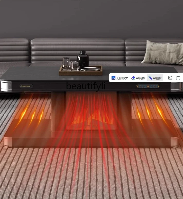 Meja kopi, pemanas listrik persegi panjang ruang tamu rumah tangga, meja pemanas