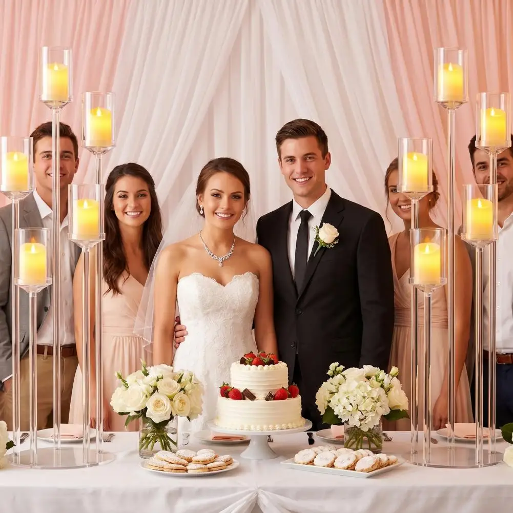 4 Piece Acrylic Candle Holder Set With 5 Arms, Clear Wedding Party Centerpieces Suitable For Within 1.57