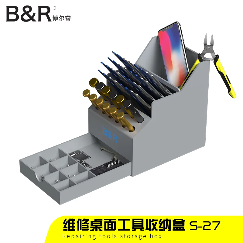 B&R S-28 Component Storage Box Multi-Function Repair Tools Desktop Organizer Phone Maintenance Component Box Screwdriver