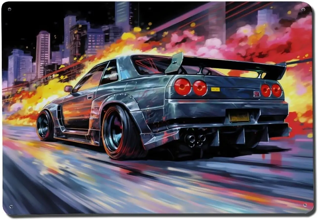 Metal Tin Signs Vintage Tin Posters Retro R32 Tokyo Drift Jdm Car Sign Aesthetic Wall Art Decor for Home Bar Club Garage Cafe St