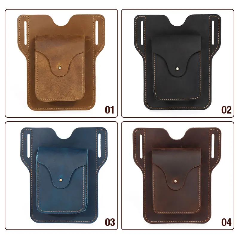 Vintage Leather Waist Bag Cellphone Holster Men Belt Bag Phone Pouch Wallet Out-Of-Home Sports Mobile Phone Waist Pack