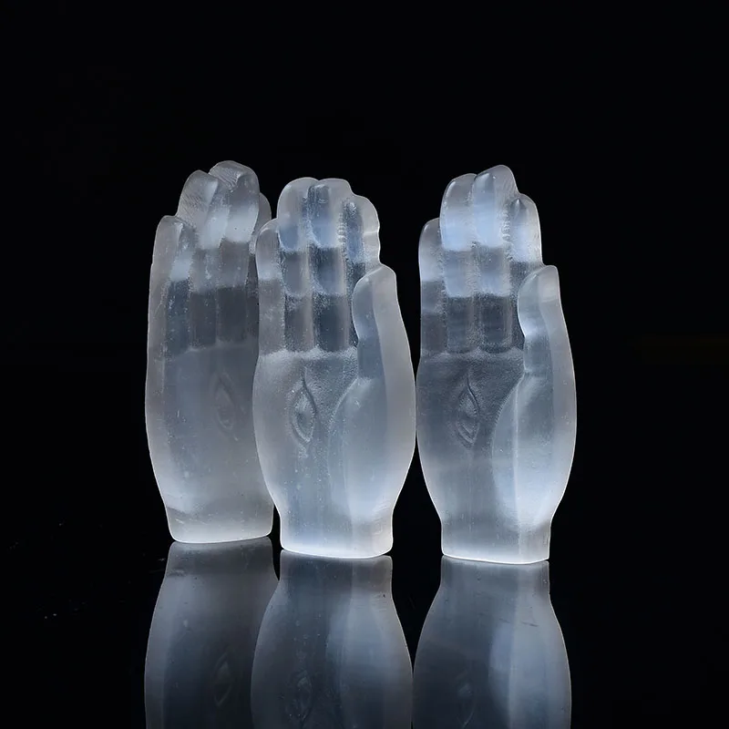 1PC Natural Crystal Fingered Citron Healing Stone Crafts White Selenite Hand Statue Cavring Halloween Charms Home Decor Mineral